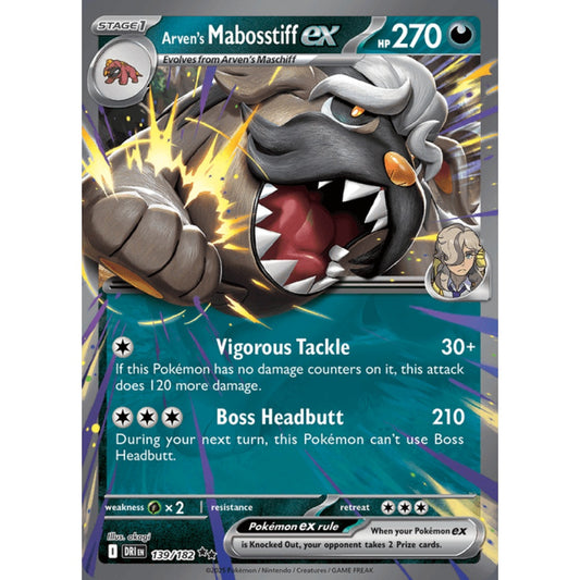 Arven's Mabosstiff ex Double Rare 139/182 Pokemon Card Game Destined Rivals