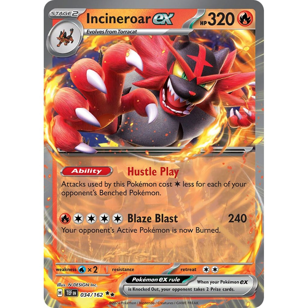 Incineroar ex Double Rare 034/162 Pokemon Card Game Temporal Forces