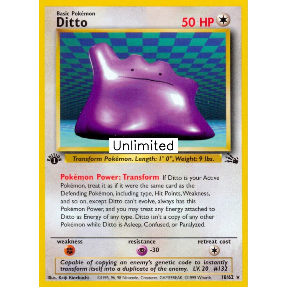 Ditto Rare 18/62 Pokemon Card Game Fossil