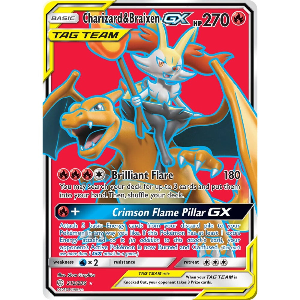 Charizard & Braixen-GX Rare Ultra 212/236 Pokemon Card Game Cosmic Eclipse
