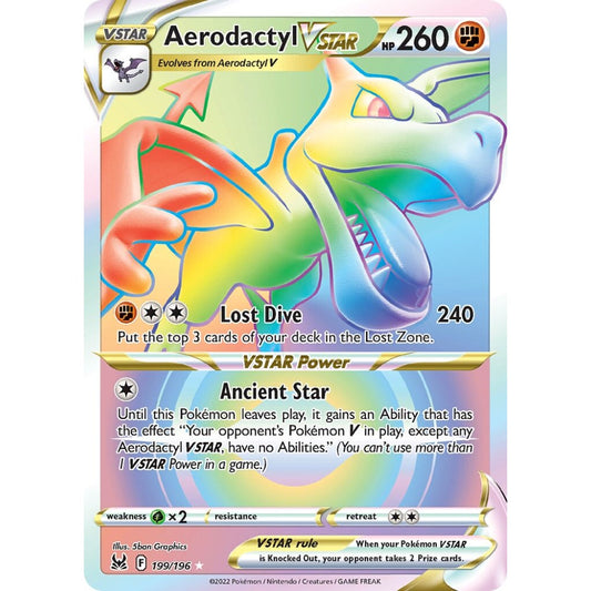Aerodactyl VSTAR Rare Rainbow 199/196 Pokemon Card Game Lost Origin