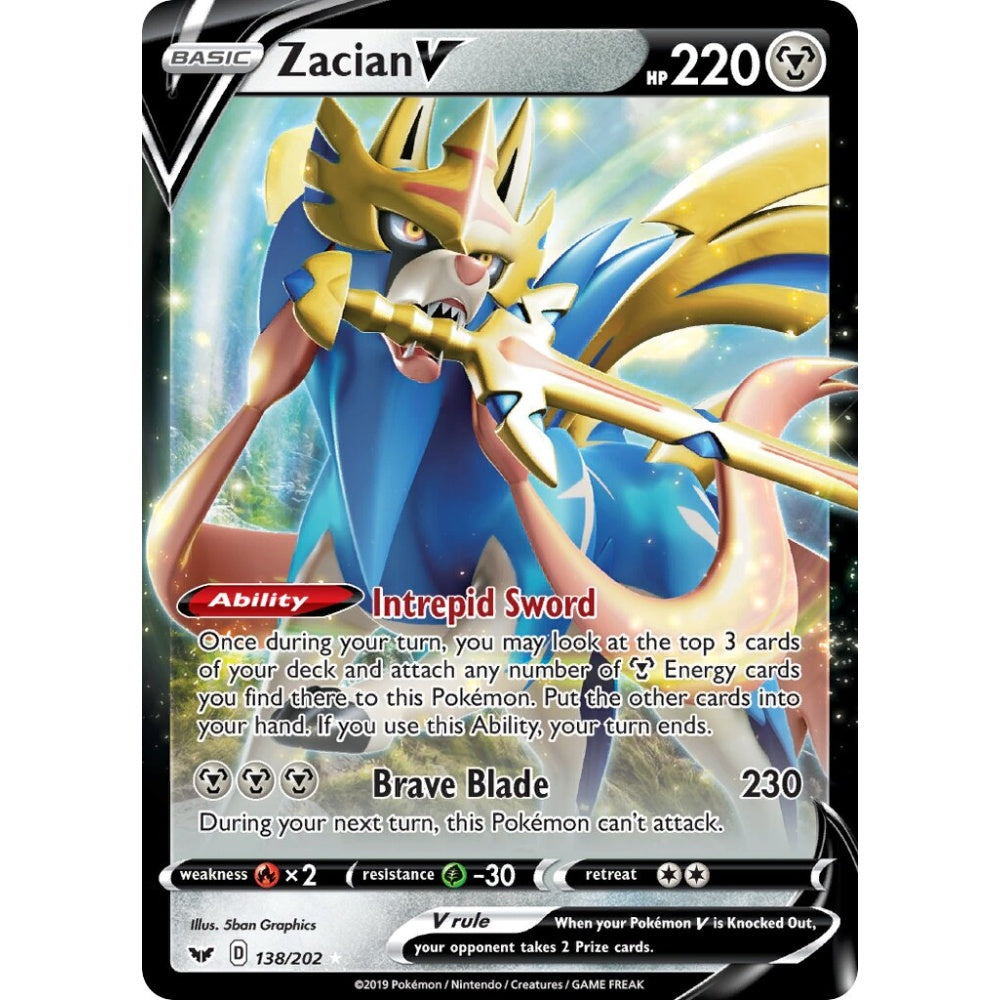 Zacian V Holo Rare V 138/202 Pokemon Card Game Sword & Shield