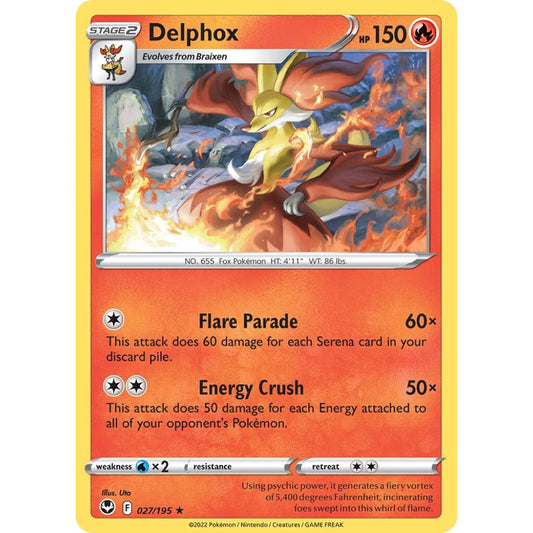 Delphox Rare 027/195 Pokemon Card Game Silver Tempest
