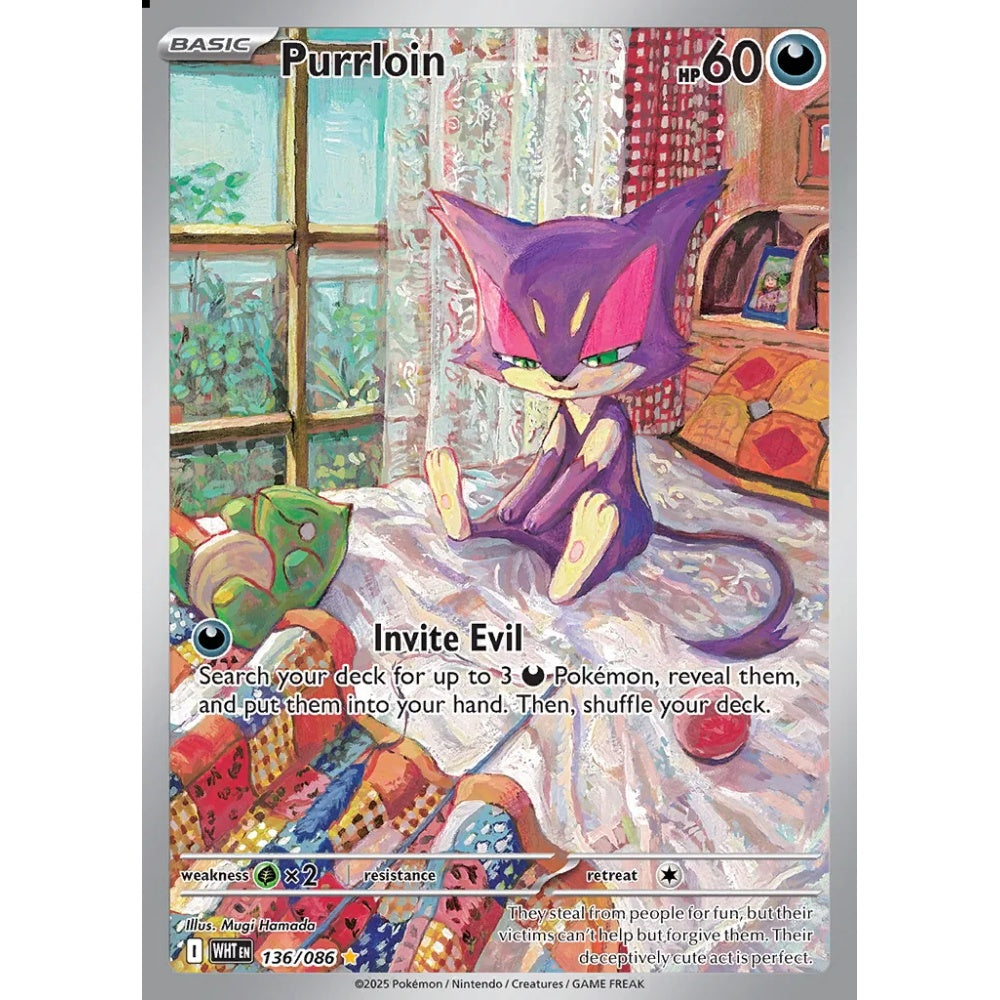 Purrloin Illustration Rare 136/086 Pokemon Card Game White Flare