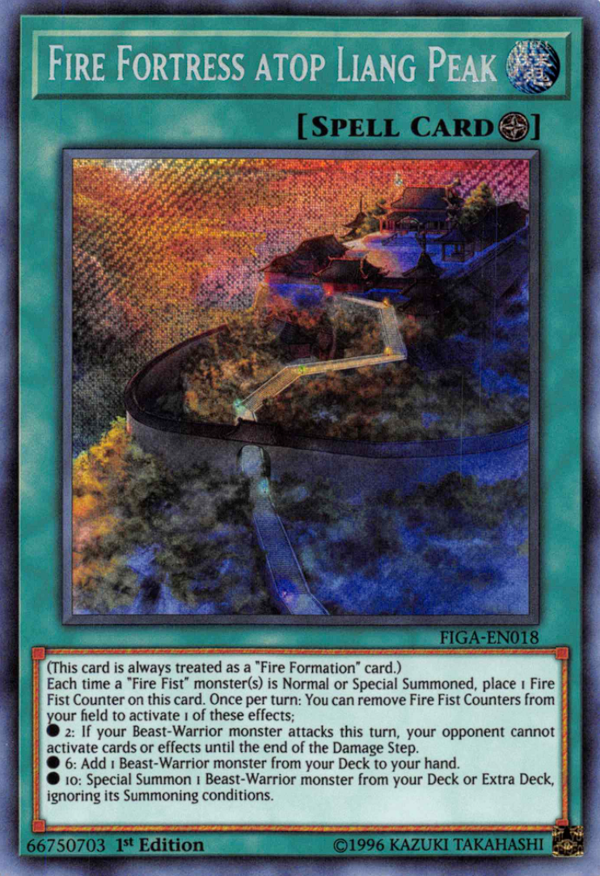 Fire Fortress atop Liang Peak FIGA-EN018 Secret Secret Rare Yu-Gi-Oh Fists of the Gadgets in Art