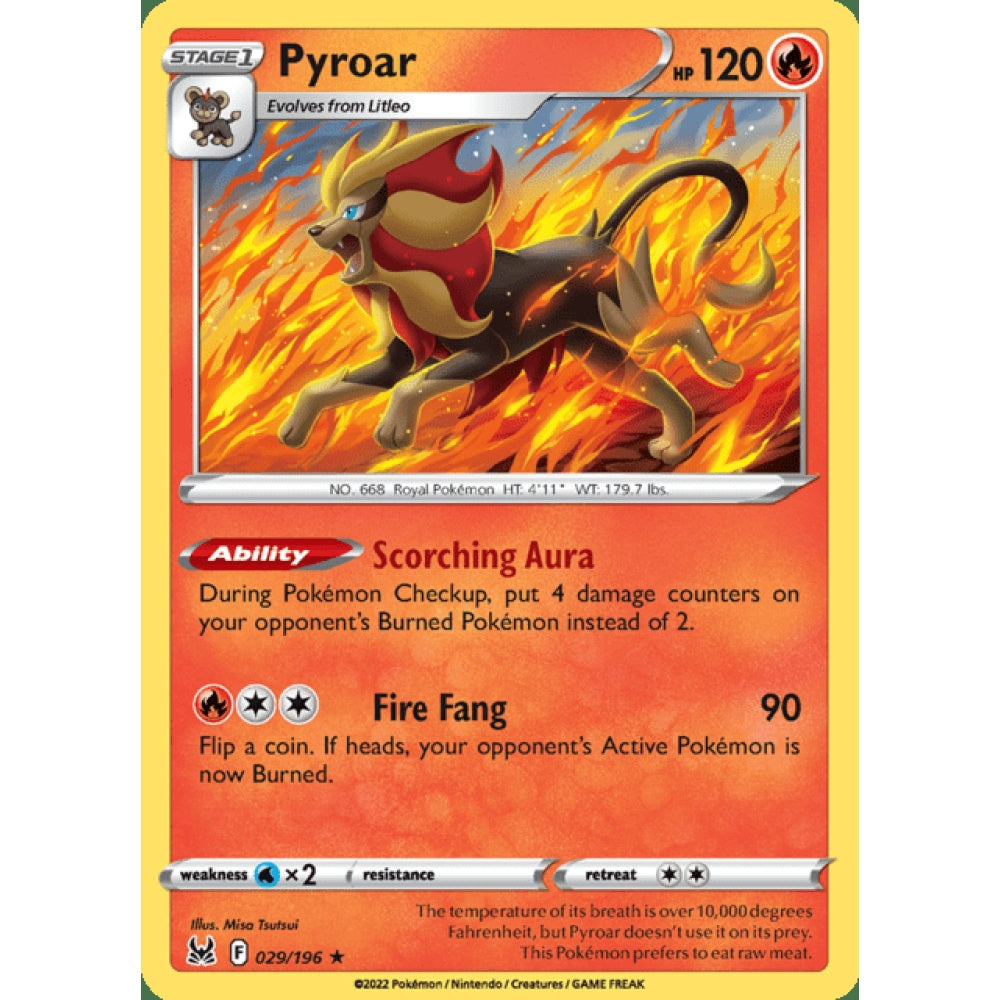 Pyroar Holo Rare 029/196 Pokemon Card Game Lost Origins