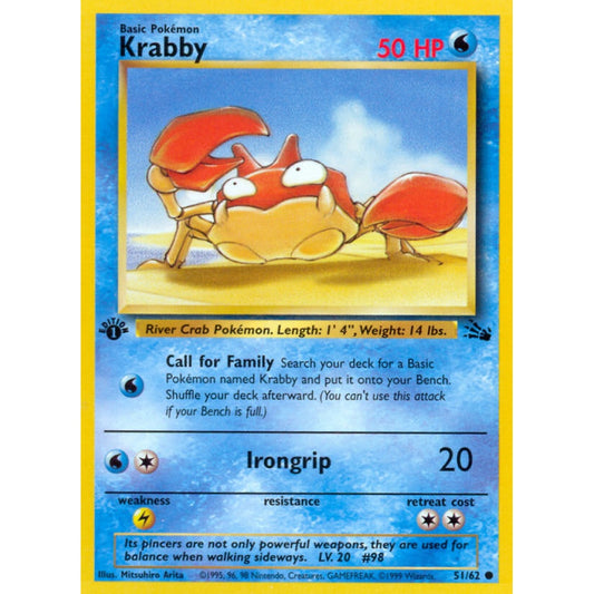 Krabby Common 51/62 Pokemon Card Game Fossil