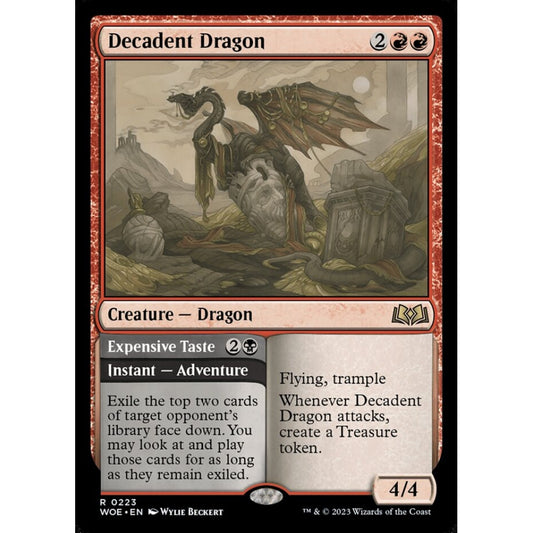 Decadent Dragon // Expensive Taste, rare, 223, Magic the Gathering, Wilds of Eldraine