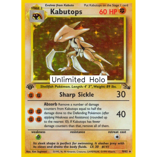 Kabutops Holo Rare 9/62 Pokemon Card Game Fossil