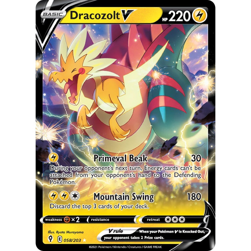 Dracozolt V Holo Rare V 058/203 Pokemon Card Game Evolving Skies