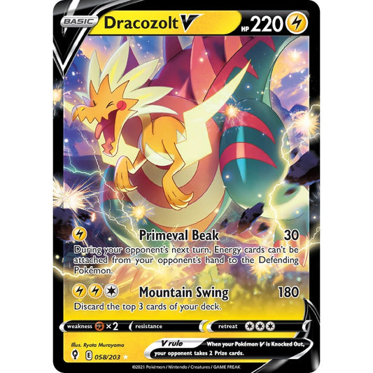 Dracozolt V Holo Rare V 058/203 Pokemon Card Game Evolving Skies