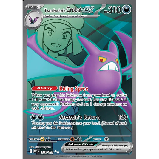 Team Rocket's Crobat ex Ultra Rare 217/182 Pokemon Card Game Destined Rivals