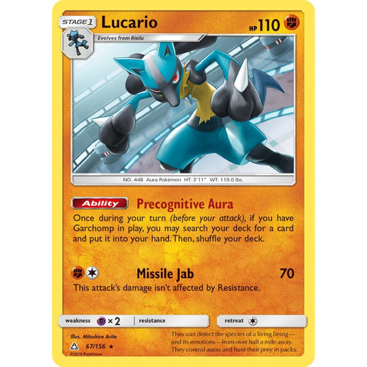 Lucario Rare Holo 67/156 Pokemon Card Game Ultra Prism