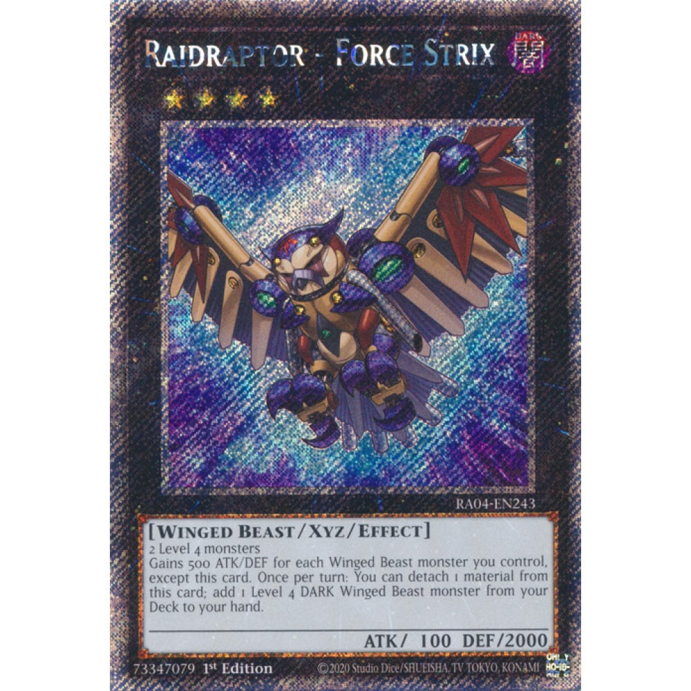 Raidraptor - Force Strix RA04-EN243 Platinum Platinum Secret Rare Yu-Gi-Oh Quarter Century Stampede in Art
