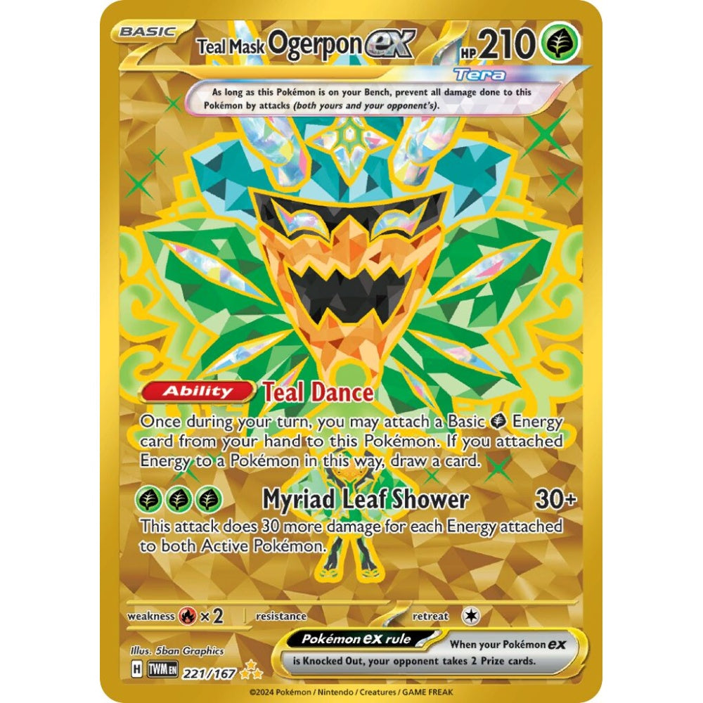 Teal Mask Ogerpon ex Hyper Rare 221/167 Pokemon Card Game Twilight Masquerade