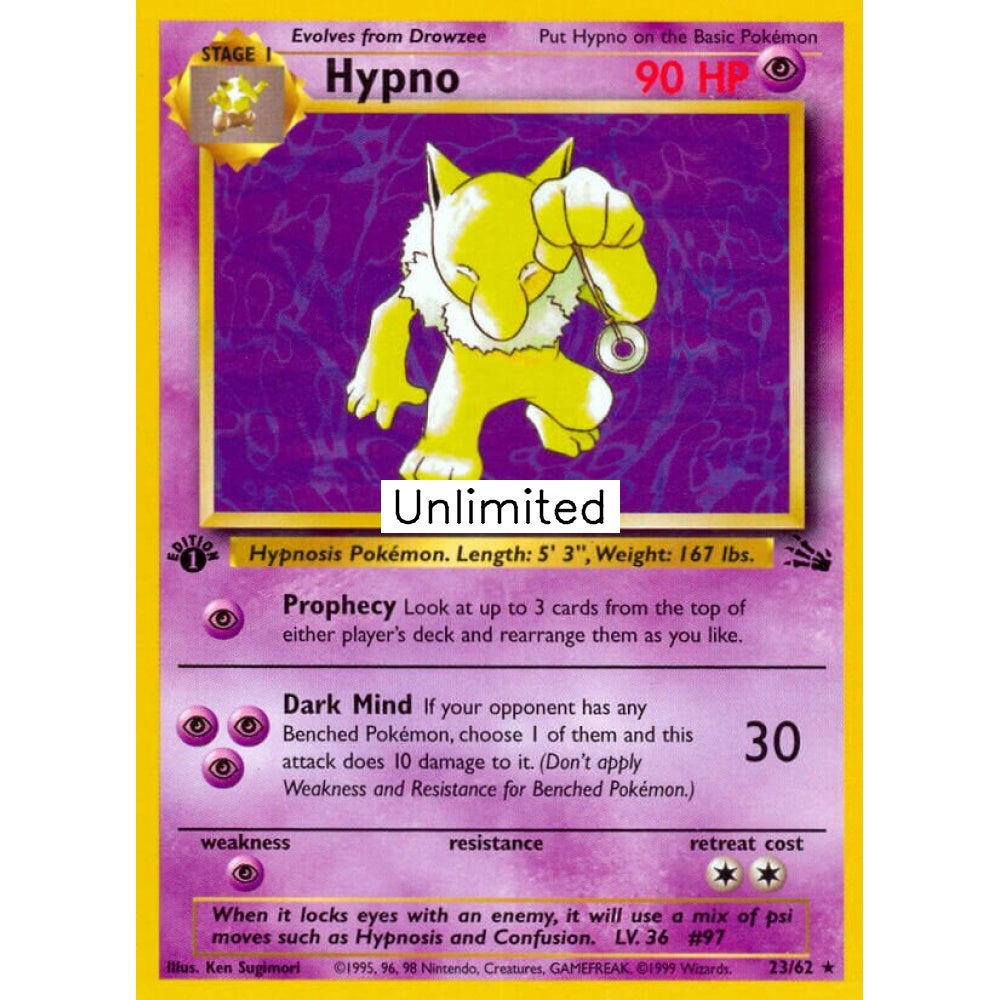 Hypno Rare 23/62 Pokemon Card Game Fossil