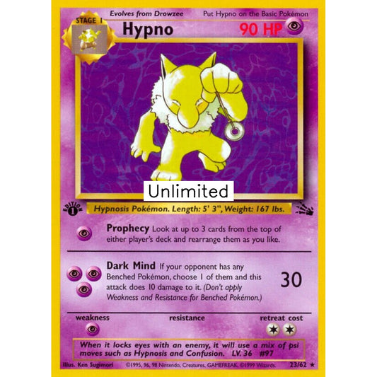 Hypno Rare 23/62 Pokemon Card Game Fossil