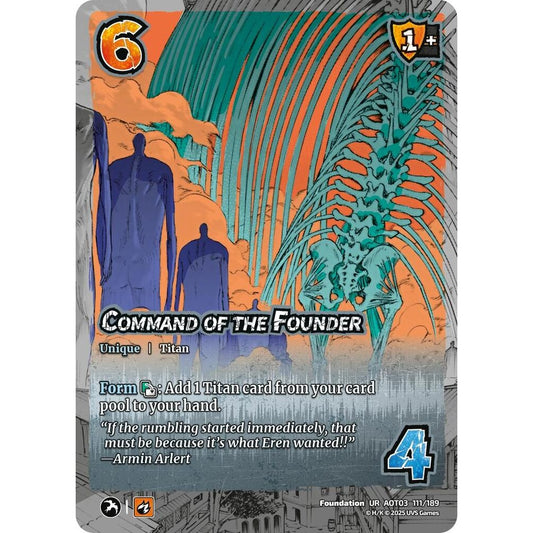 Command of the Founder 111/189 AOT03 Universus Attack on Titan: Apocalypse Foundation UR