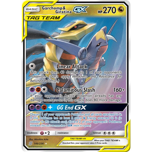 Garchomp & Giratina-GX Rare Holo GX 146/236 Pokemon Card Game Unified Minds