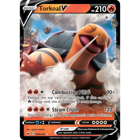 Torkoal V Holo Rare V 024/202 Pokemon Card Game Sword & Shield
