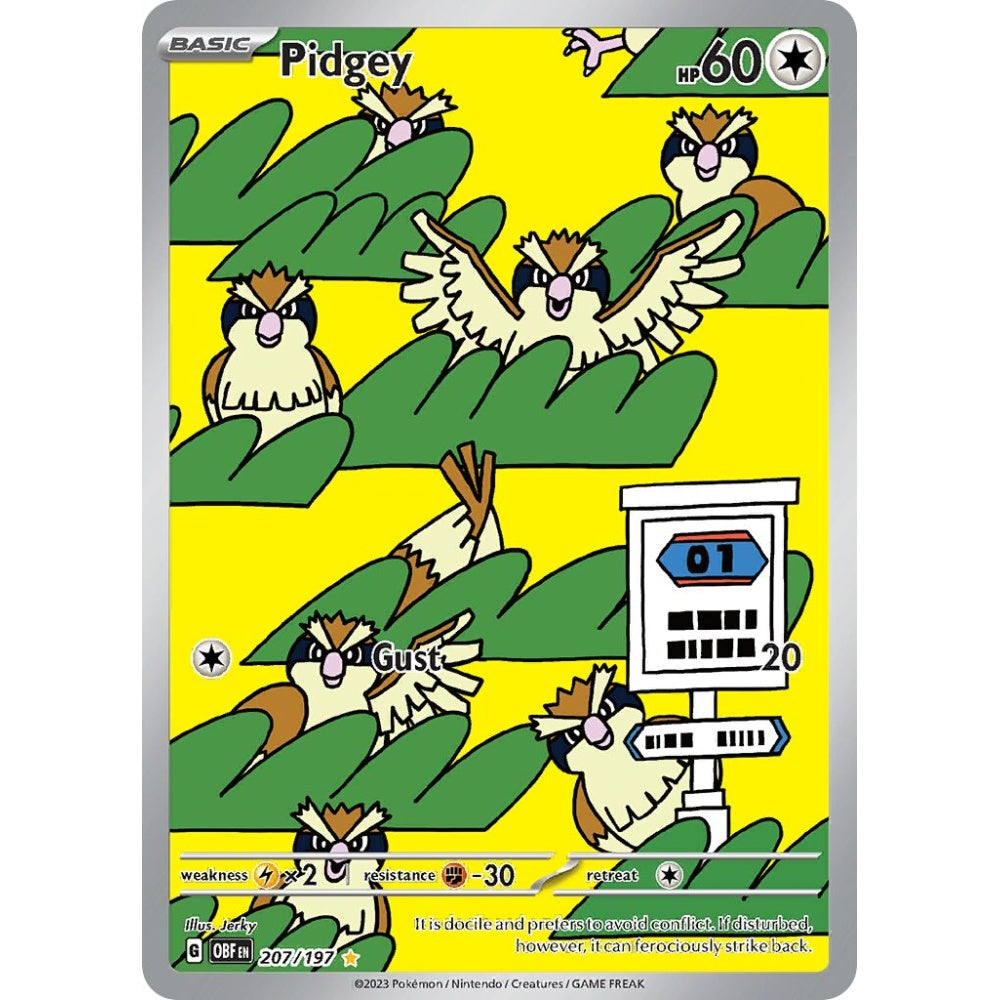 Pidgey Illustration Rare 207/197 Pokemon Card Game Obsidian Flames