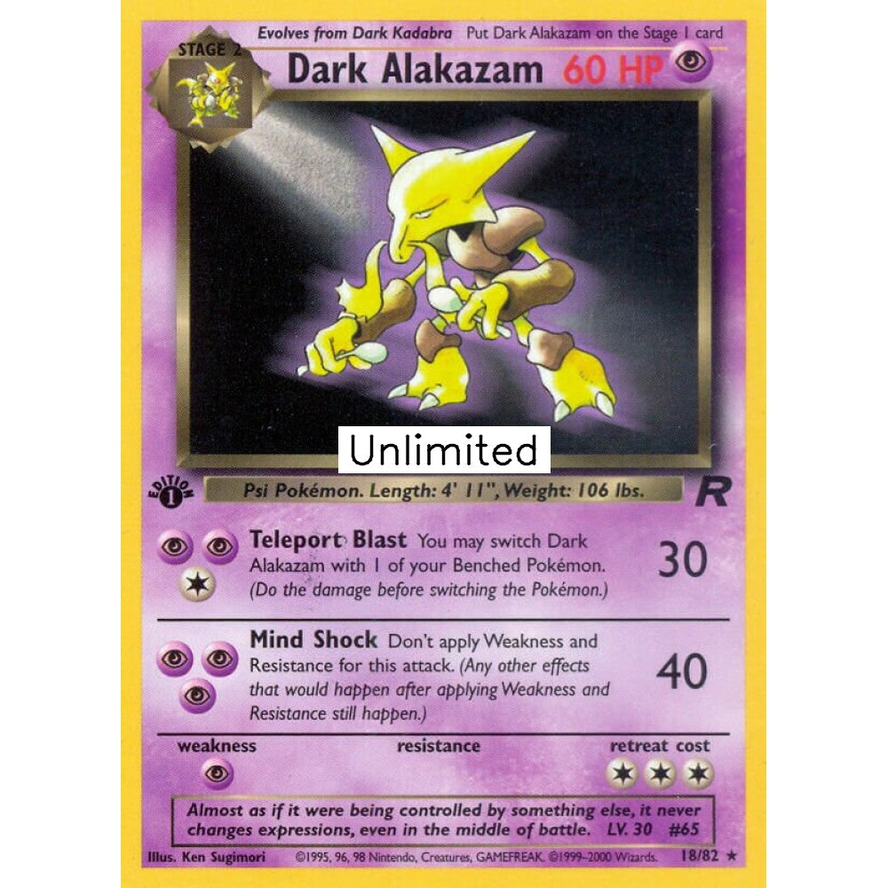 Dark Alakazam Rare 18/82 Pokemon Card Game Team Rocket