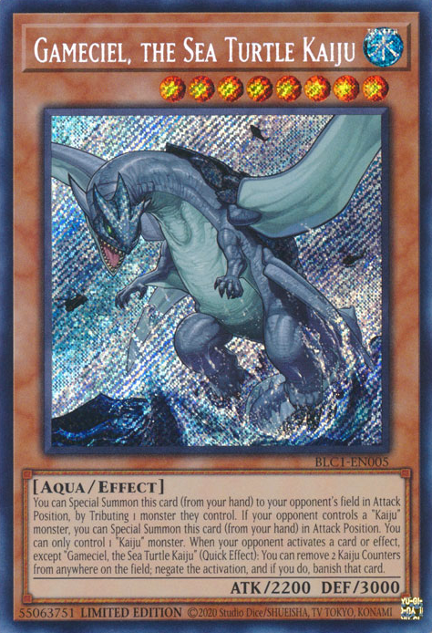 Gameciel, the Sea Turtle Kaiju BLC1-EN005 Secret Secret Rare Yu-Gi-Oh Battles of Legend: Chapter 1 in Art