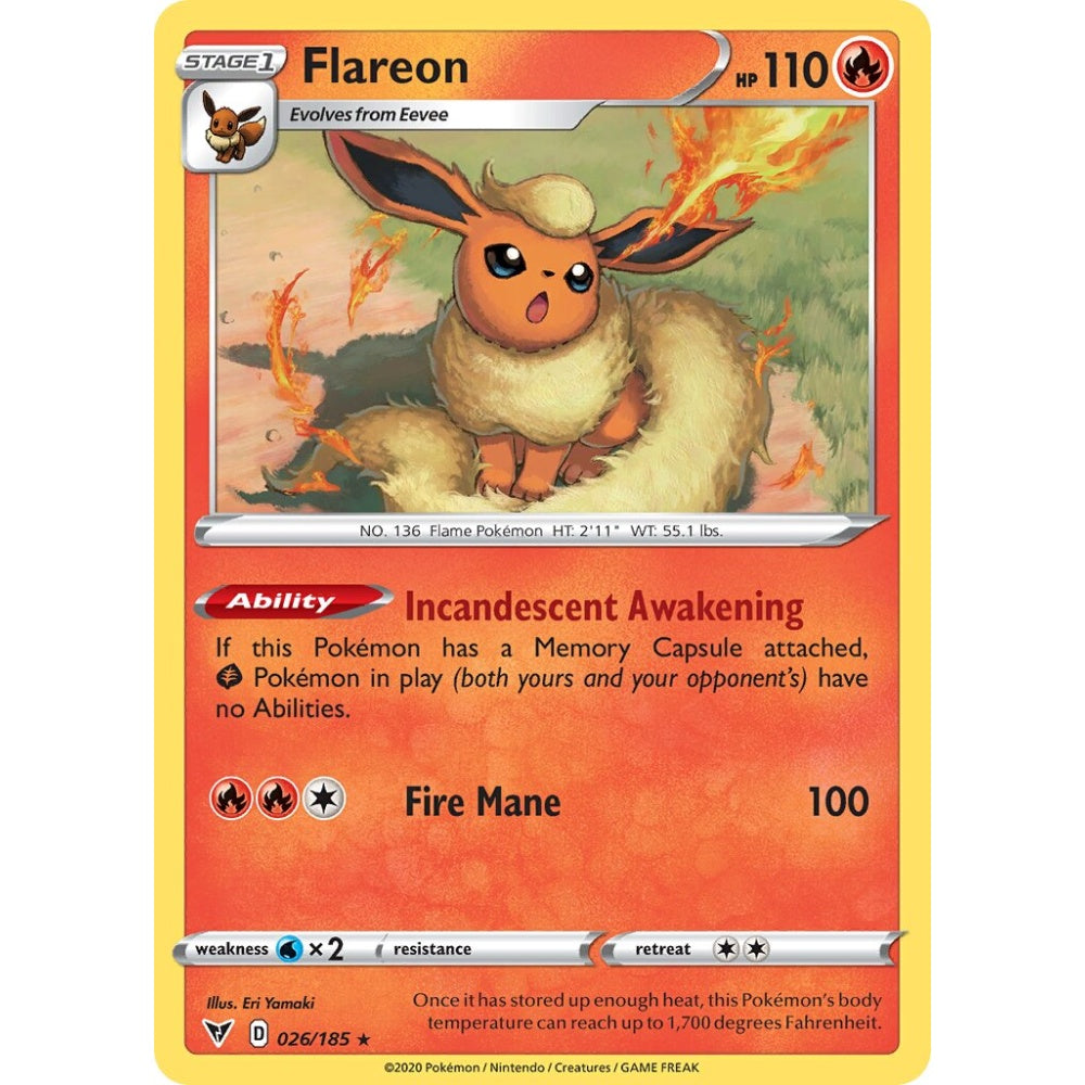 Flareon Rare 026/185 Pokemon Card Game Vivid Voltage