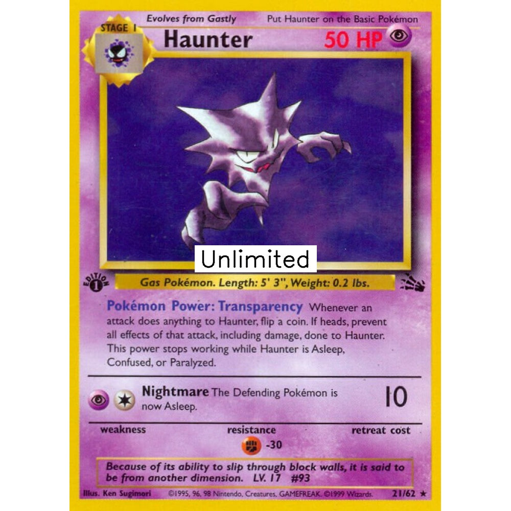 Haunter Rare 21/62 Pokemon Card Game Fossil