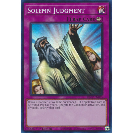 Solemn Judgment RA02-EN075 Super Super Rare Yu-Gi-Oh 25th Anniversary Rarity Collection II in Art