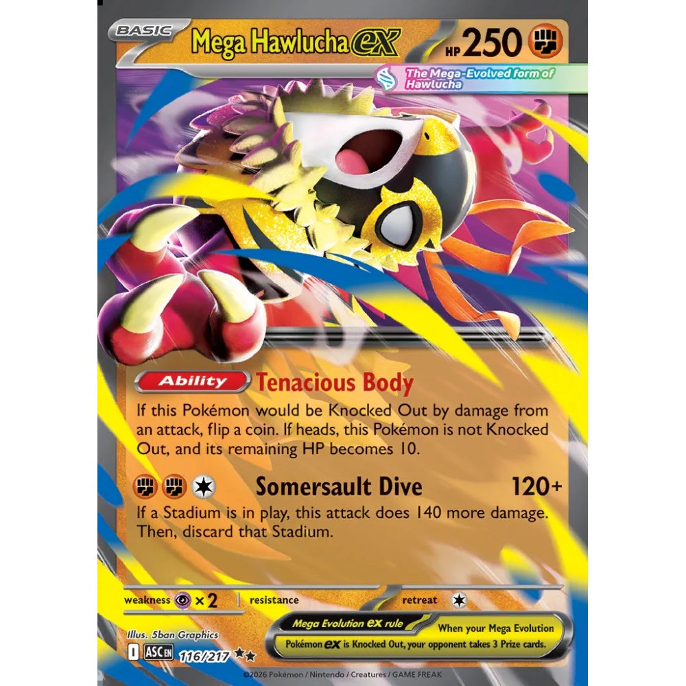 Mega Hawlucha ex Double Rare 116/217 Pokemon Card Game Ascended Heroes
