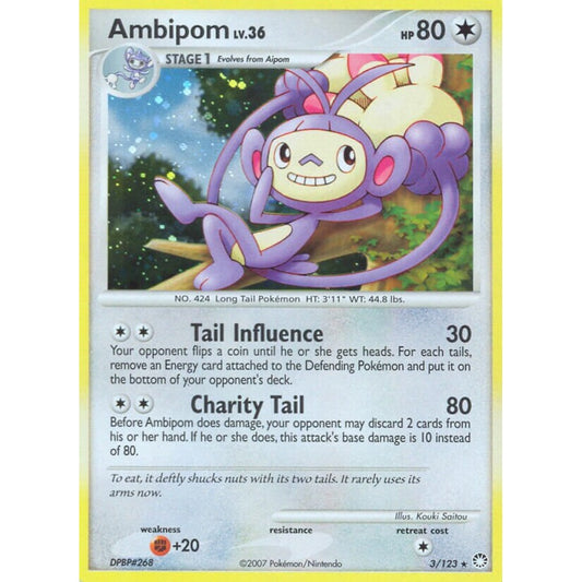 Ambipom Rare Holo 3/123 Pokemon Card Game Mysterious Treasures