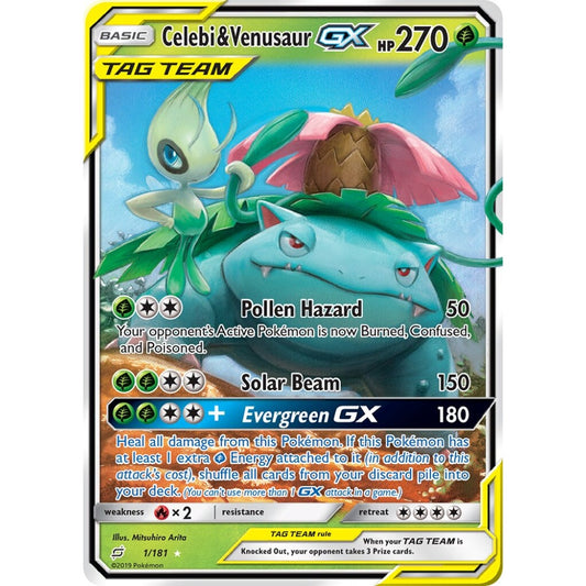 Celebi & Venusaur-GX Rare Holo GX 1/181 Pokemon Card Game Team Up