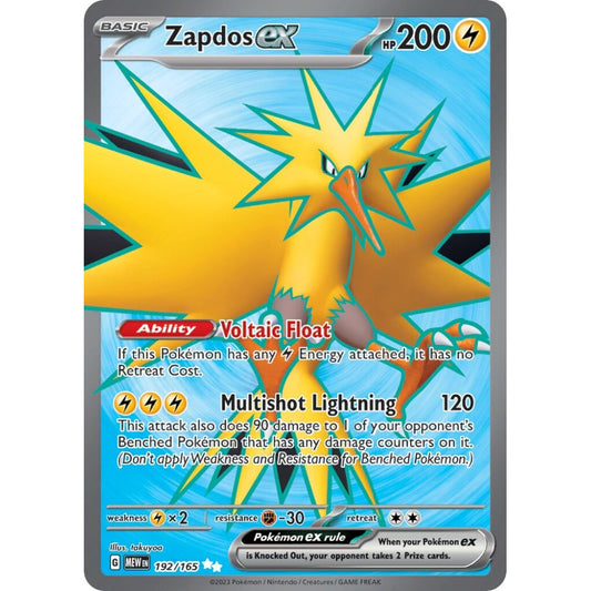 Zapdos ex Ultra Rare 192/165 Pokemon Card Game Pokémon 151