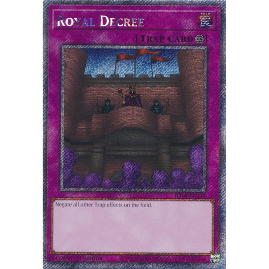 Royal Decree RA04-EN113 Platinum Platinum Secret Rare Yu-Gi-Oh Quarter Century Stampede in Art