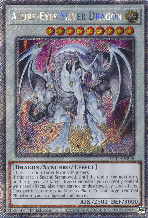 Azure-Eyes Silver Dragon RA04-EN208 Platinum Platinum Secret Rare Yu-Gi-Oh Quarter Century Stampede in Art