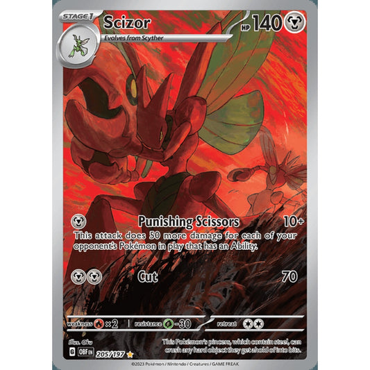 Scizor Illustration Rare 205/197 Pokemon Card Game Obsidian Flames