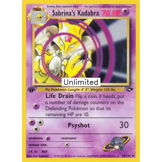 Sabrina's Kadabra Uncommon 58/132 Pokemon Card Game Gym Challenge