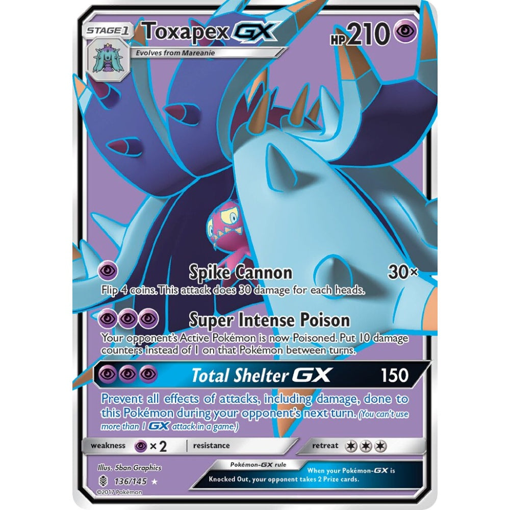 Toxapex-GX Rare Ultra 136/145 Pokemon Card Game Guardians Rising