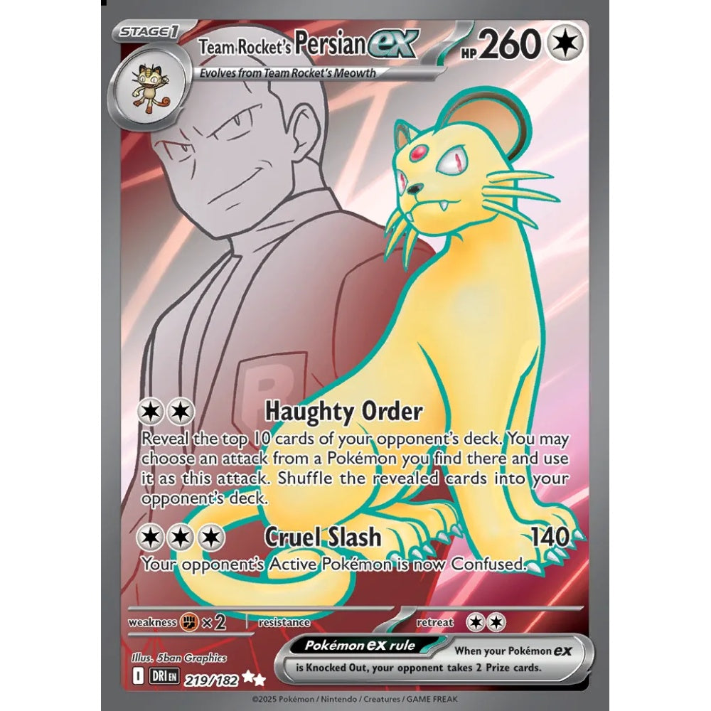 Team Rocket's Persian ex Ultra Rare 219/182 Pokemon Card Game Destined Rivals Spanish
