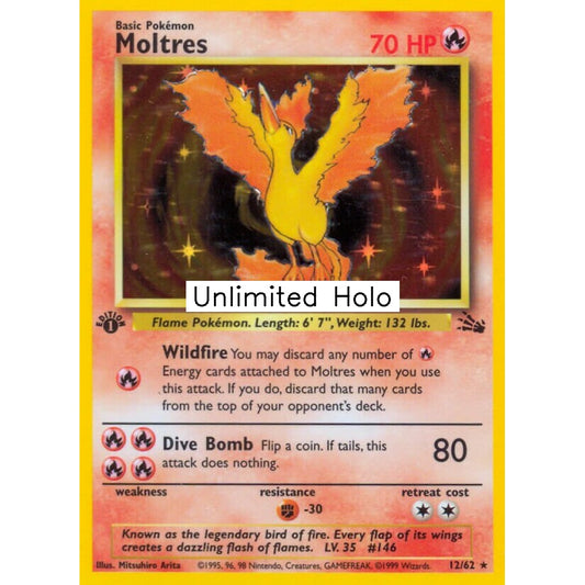 Moltres Rare Holo 12/62 Pokemon Card Game Fossil