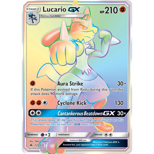 Lucario-GX Rare Rainbow 135/131 Pokemon Card Game Forbidden Light