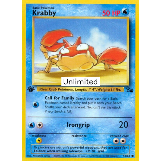 Krabby Common 51/62 Pokemon Card Game Fossil