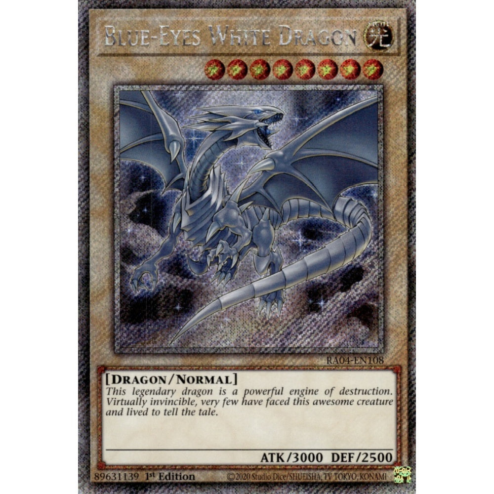 Blue-Eyes White Dragon RA04-EN108 Platinum Platinum Secret Rare Yu-Gi-Oh Quarter Century Stampede in 7th Art Art