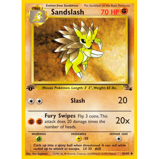 Sandslash Uncommon 41/62 Pokemon Card Game Fossil
