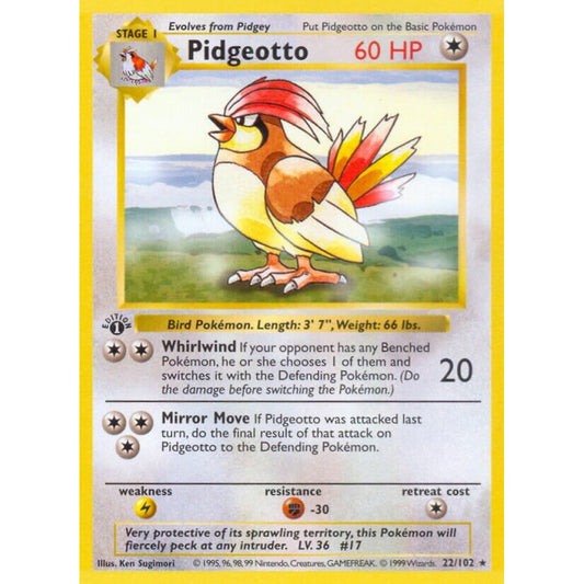 Pidgeotto Rare 22/102 Pokemon Card Game Base Set