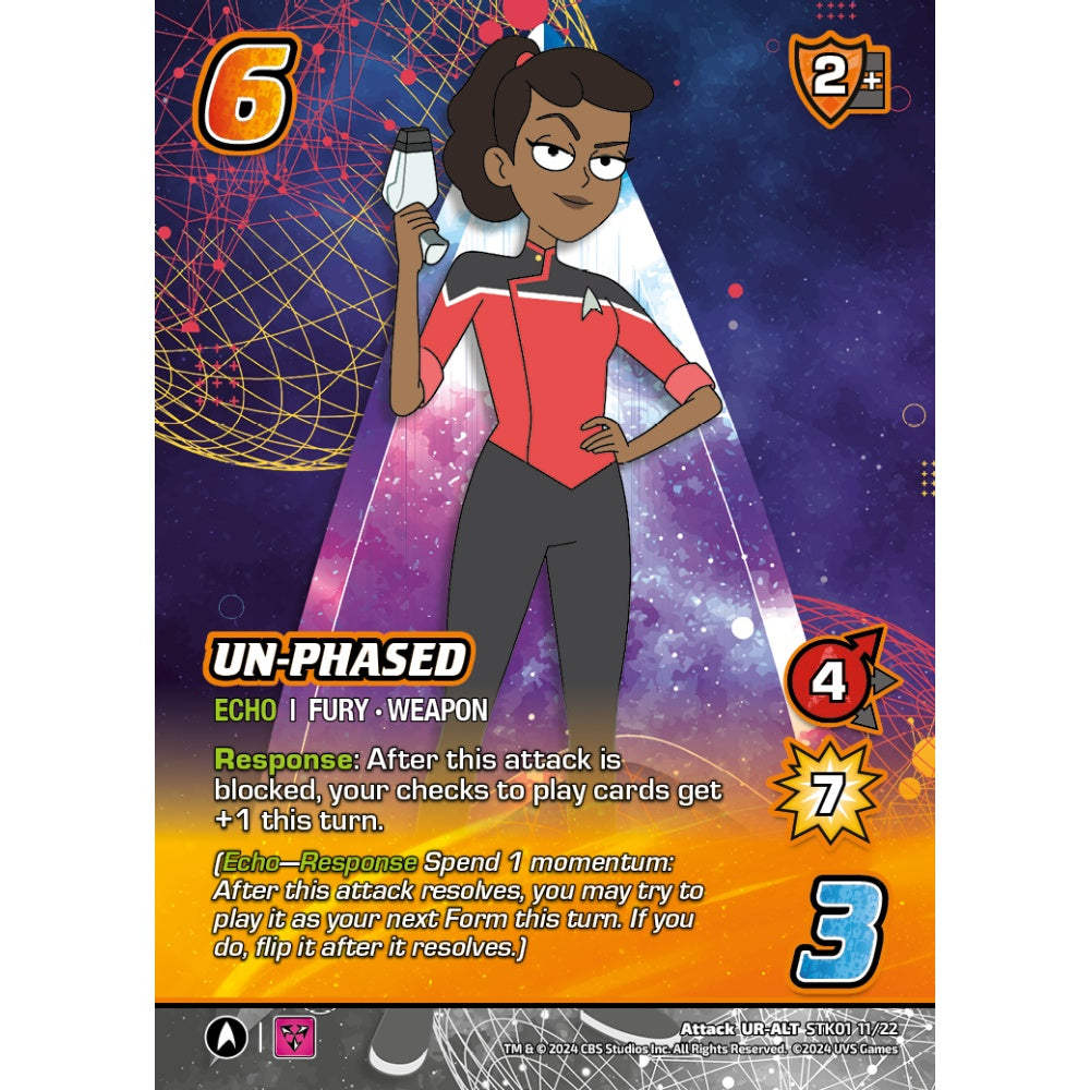 Un-phased, 11/22, STK01, Universus, Star Trek Lower Decks Challenger Decks, Attack, UR-ALT