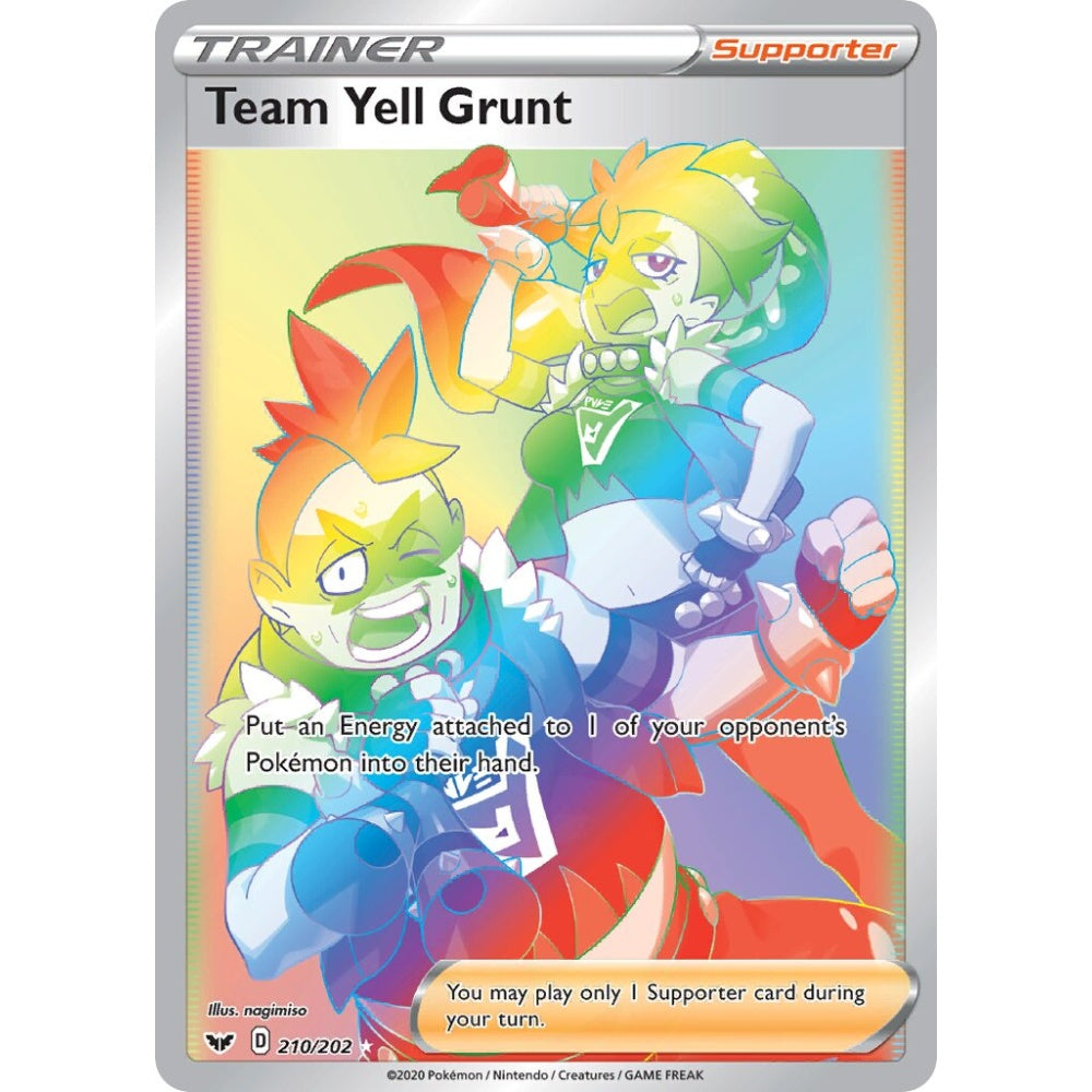 Team Yell Grunt Rare Rainbow 210/202 Pokemon Card Game Sword & Shield