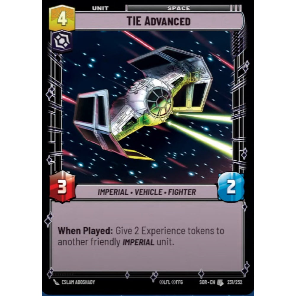 TIE Advanced, 231, U, Star Wars Unlimited, Sparks Of Rebellion