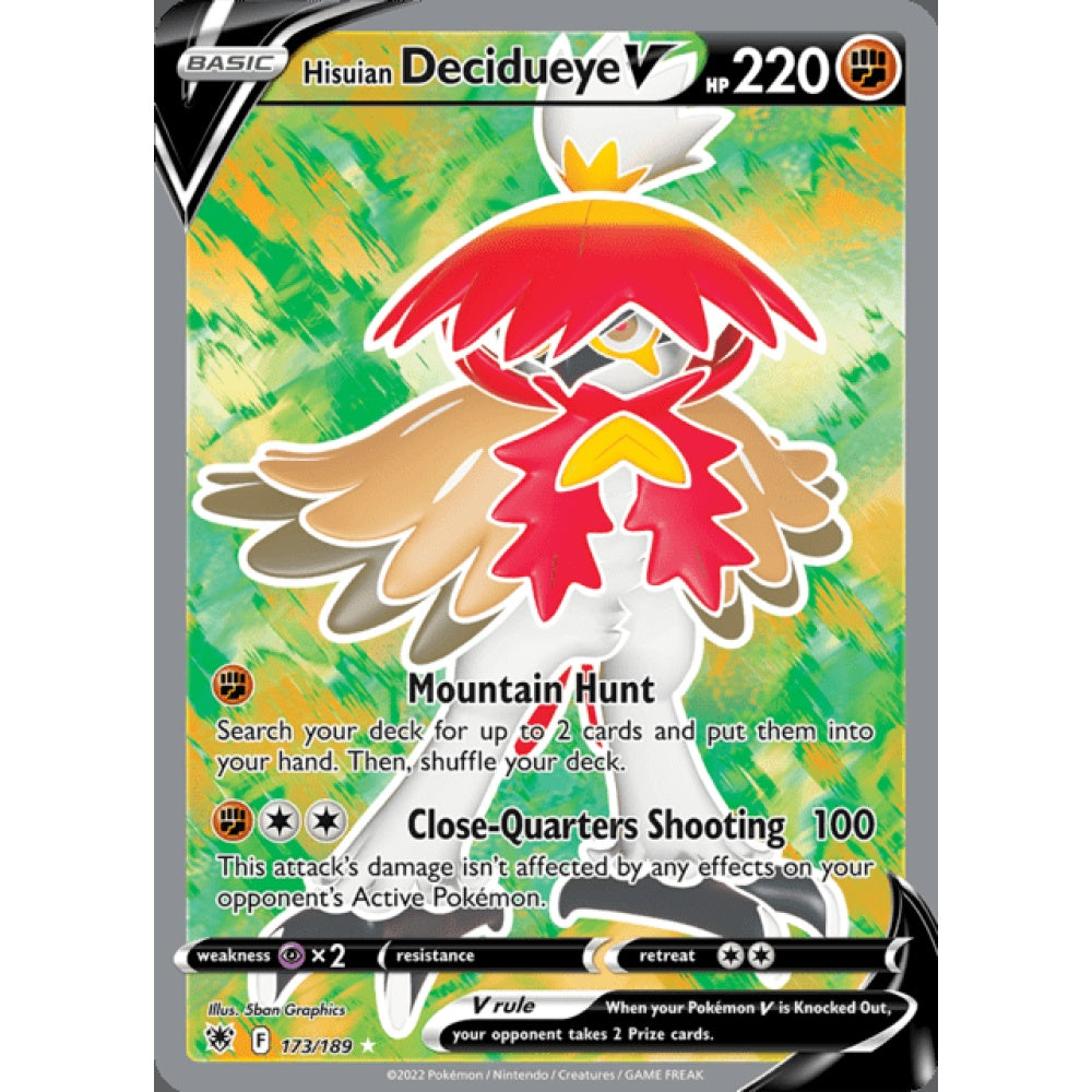 Hisuian Decidueye V Full Art 173/189 Pokemon Card Game Astral Radiance